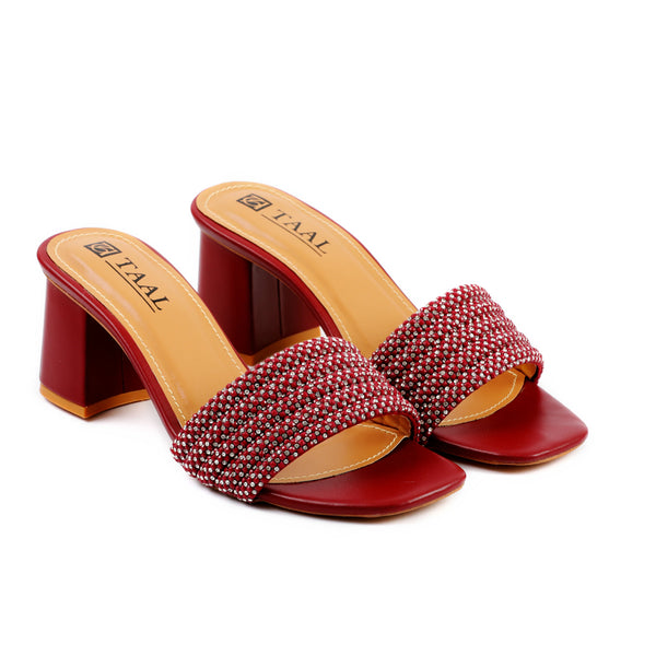 Coral Maroon Women Block Heel Slippers