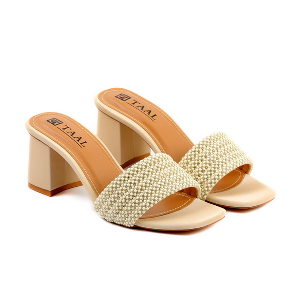 Coral Beige Women Block Heel Slippers