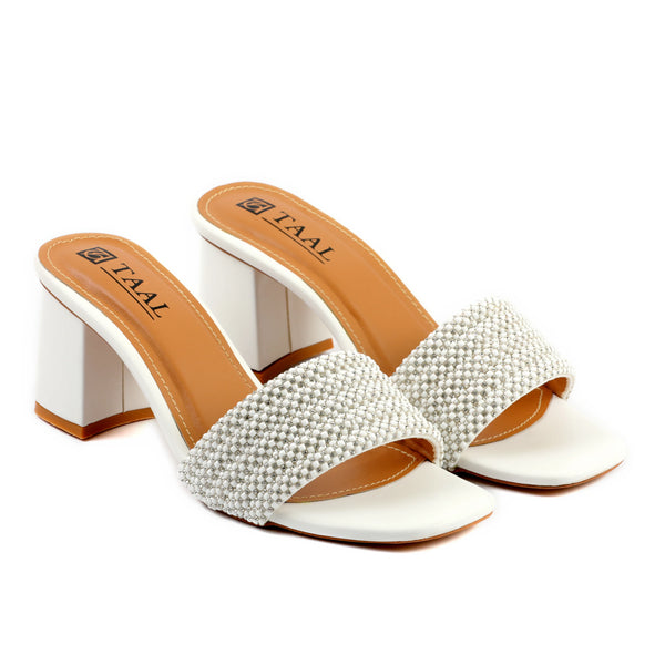 Coral White Women Block Heel Slippers