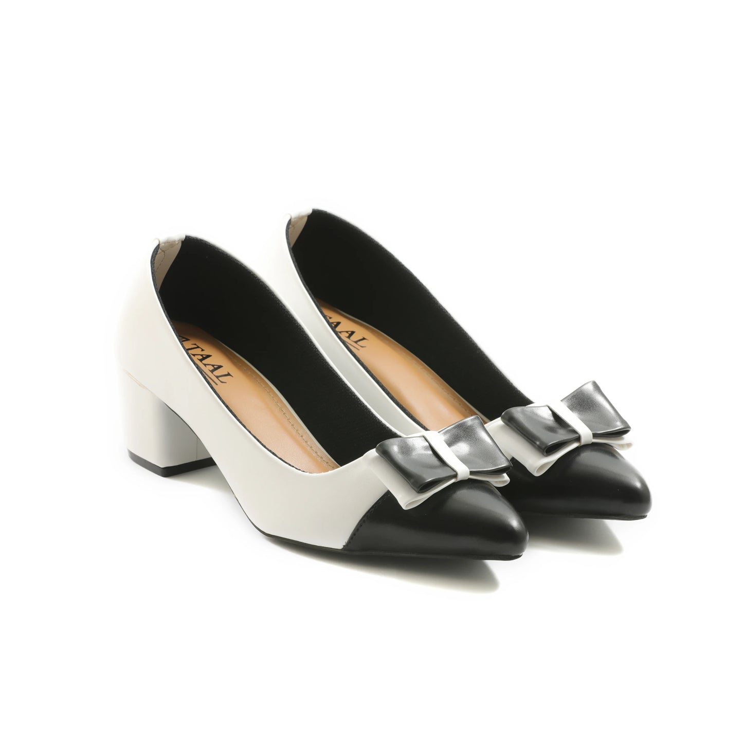 Black and white block heel shoes best sale