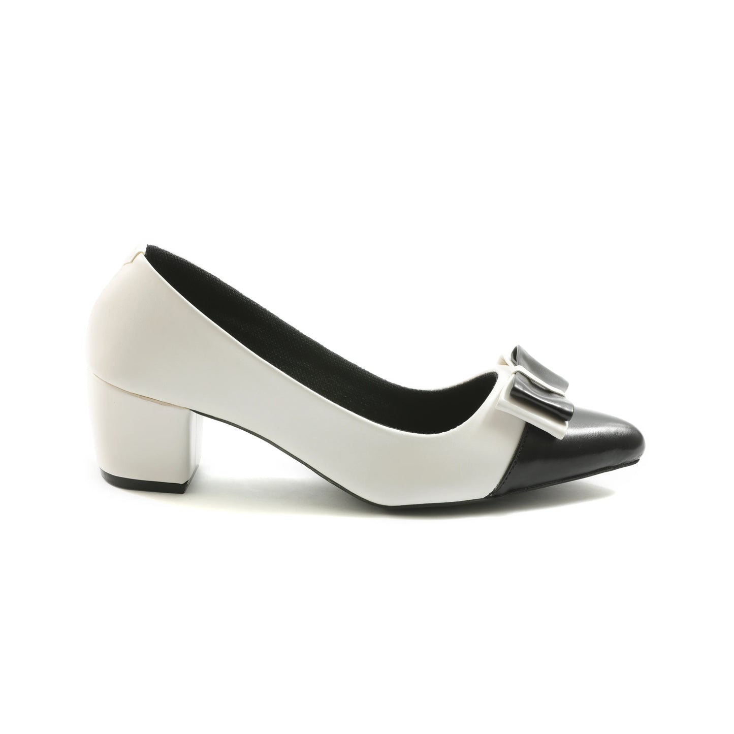 Ostrow White Black block Heeled Pumps TAAL STORE