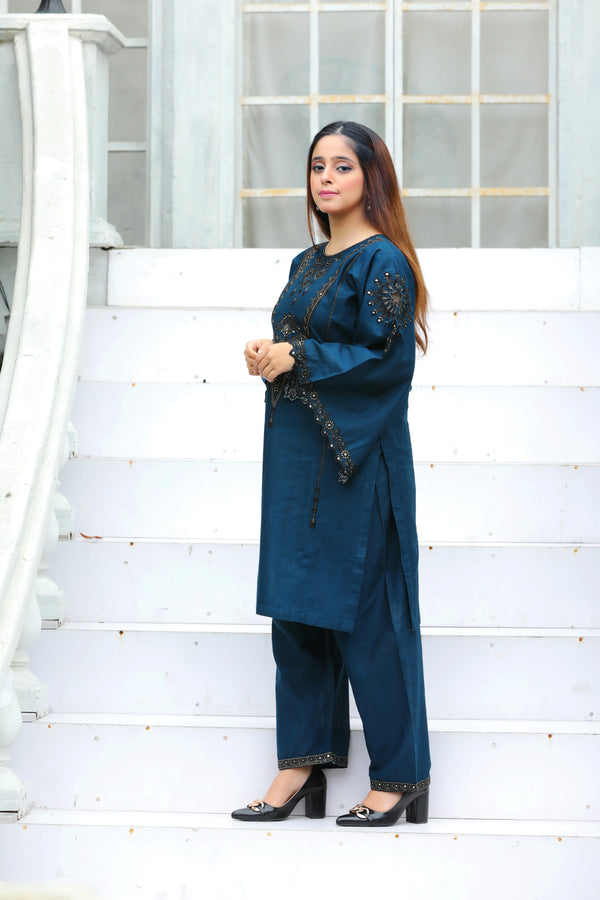 Freya Navy Embroidered 2Pcs