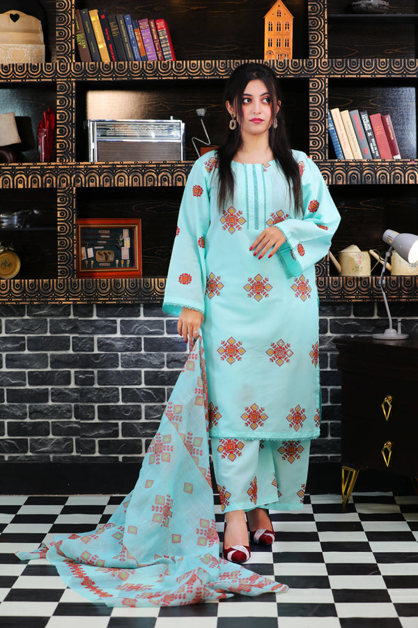 SM3-0005AQU Embroidered 3Pcs