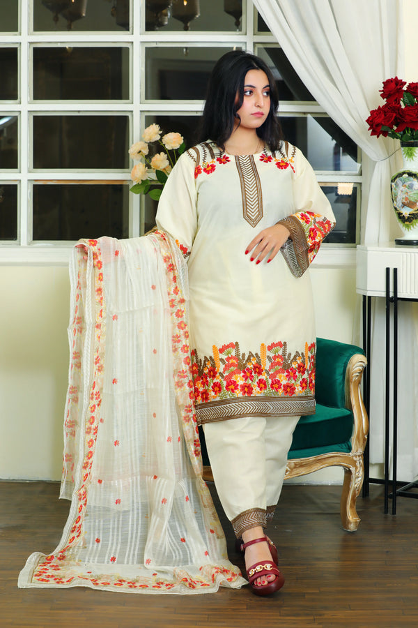 Lyra white Embroidered 3Pcs